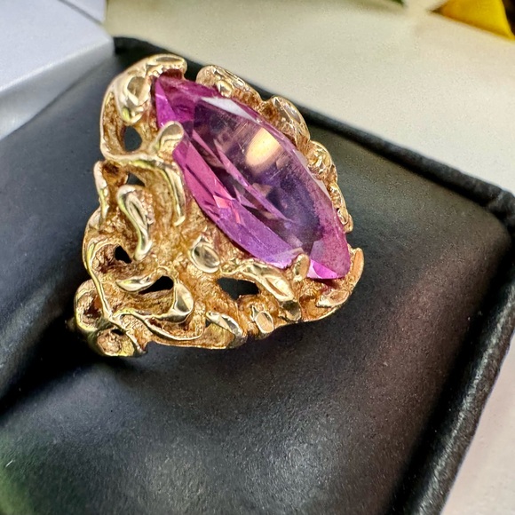 Stunning Vintage Pink Sapphire Ring Solid 14K Gold. About 7.25. Gorgeous Estate! - Picture 4 of 15